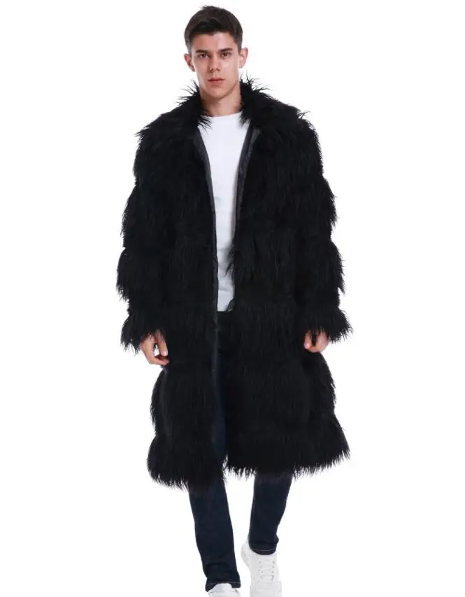 Черный lapel Autumn faux mink long leather jacket mens winter thicken warm fur leather coat men slim jackets jaqueta de couro fashion - Цвет: Черный
