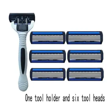 

1 Knife Holder + 6 Cutter Head Stainless Steel 6-layer Manual Blade Razor Men's Razor Vintage Q0N4
