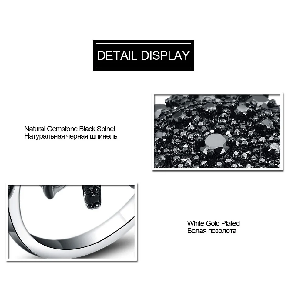 UMCHO Gemstone Natural Black Spinel Ring Female Solid 925 Sterling Silver Rings For Women Round Wedding Engagement Jewelry Gift silver ring wedding rings silver rings gemstone ring natural stone ring