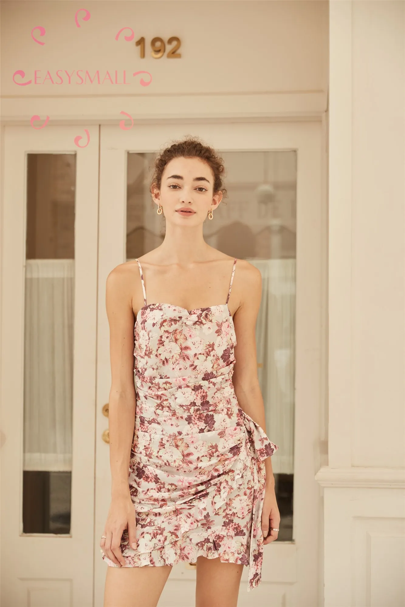 EASYSMALL For love lemons, женское платье, модное, цветочное, с оборками, на бретельках, высокого класса, вечерние, уличная одежда, высокая талия, короткие платья