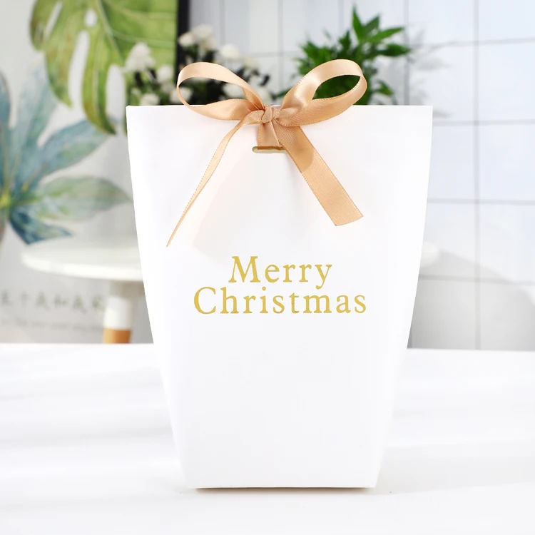 5 шт. Рождественский Бумажный Пакет Золотая печать Merry для рождественской вечеринки Подарочный пакет конфеты коробка с лентой на Рождество печенья пакет для упаковки подарка
