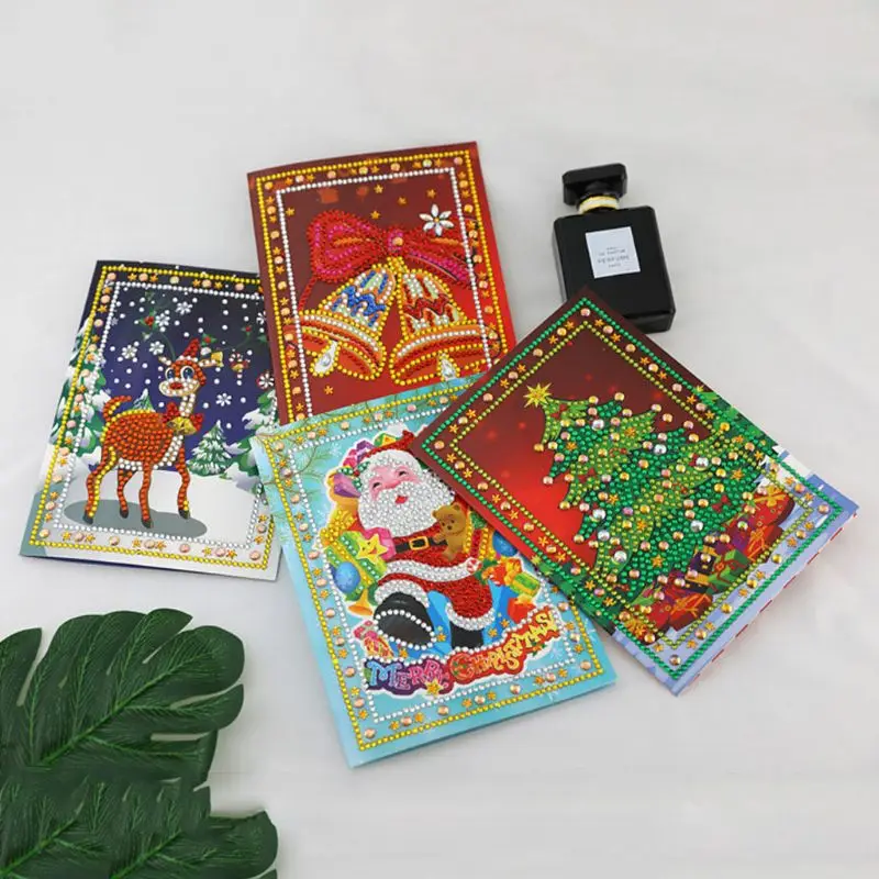  4pcs DIY 5D Diamond Painting Christmas Invitation Greeting Card Kit Round Stitch Embroidery Set - 4.00032E+12