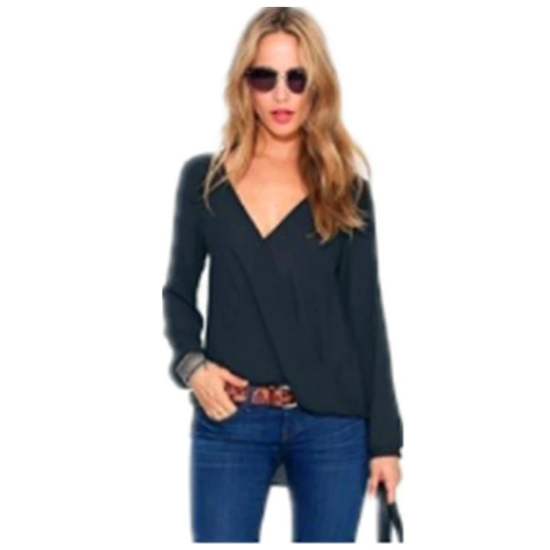 

2019 autumn and winter hot new long-sleeved V-neck large size chiffon shirt casual fashion ladies shirt trend ladies clothing