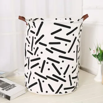 

Cotton Linen Laundry Basket Hamper Foldable Dirty Clothes Organizer Durable Kids Room Toys Storage Bin 40x50cm