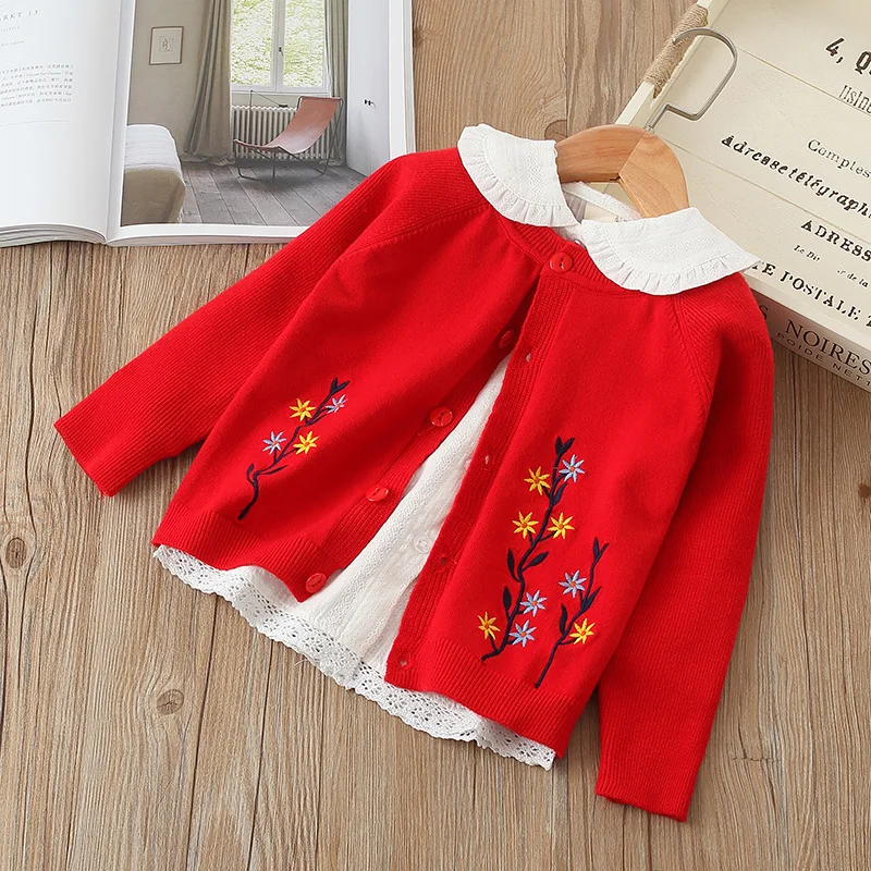 

Girls Korean-style Sweater Children Baby Cardigan Children 2019 New Style Embroidery Flowers CHILDREN'S Sweater Coat Fashion