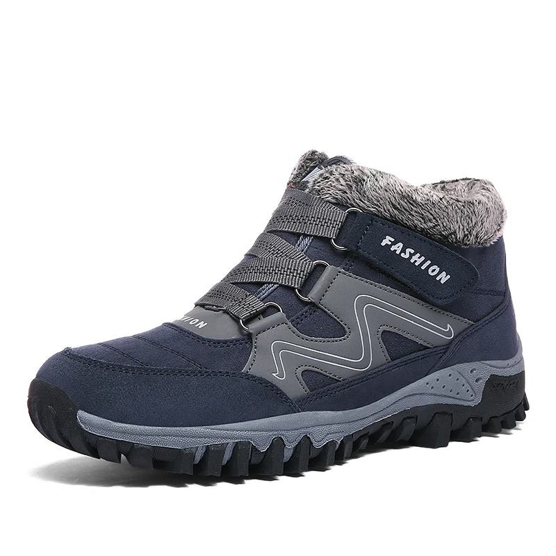Men Boots Winter Warm Snow Boots with Fur Men Women Boots Work Shoes Men Tactical Boot Waterproof Rubber Unisex Shoes Plus Size - Цвет: Blue