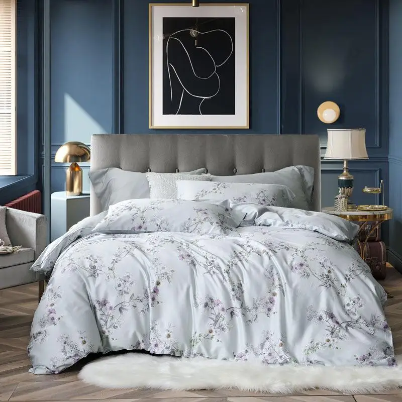 Silky Egyptian Cotton Bedding Set Queen King size Luxury plant Duvet Cover Bed set Soft flat bed sheet Tropical Leaves | Дом и сад