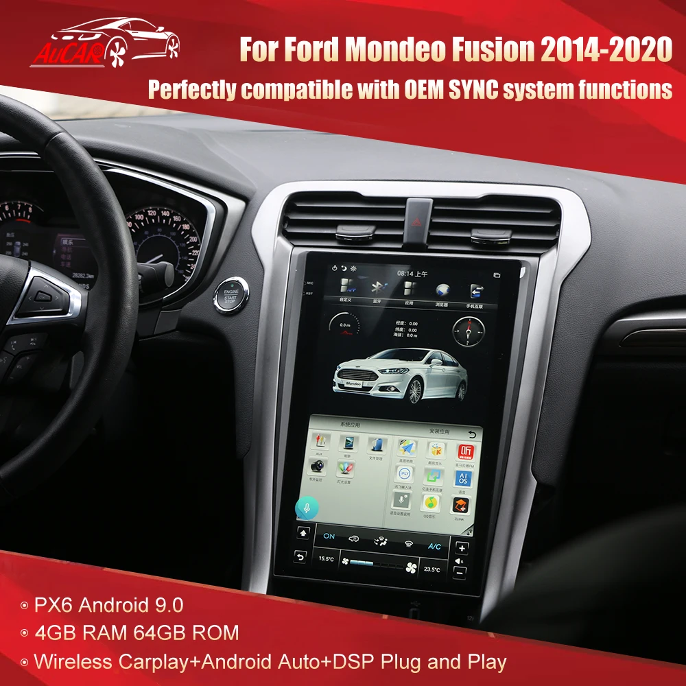 AuCar 13.6 inch Tesla Style Android head unit radio For FORD FUSION Mondeo 2013-2020 GPS Navigation wireless carplay | Автомобили и