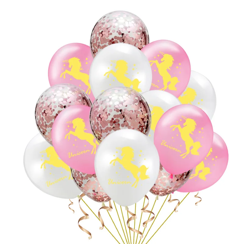 15pcs balloons A 15 шт./лот 12 дюймов латексные шары в виде единорога цветные Конфетти украшения для дня рождения смешанные розы Свадебные украшения баллон гелия - Цвет: 15pcs balloons A
