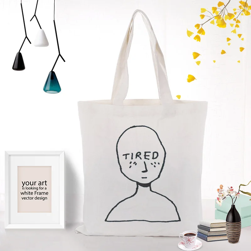 ILLUSTRATIONX135 Холст сумка для покупок текст DIY ежедневное использование простая иллюстрация пользовательский принт Логотип эко многоразовая утилизация - Цвет: ILLUSTRATIONX135