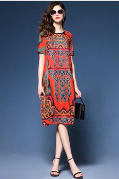 

2020 New Vintage Silk Dress Women Elegant Loose A-Line Floral Print Summer Dresses Casual Womens Clothing Vestido WXF655