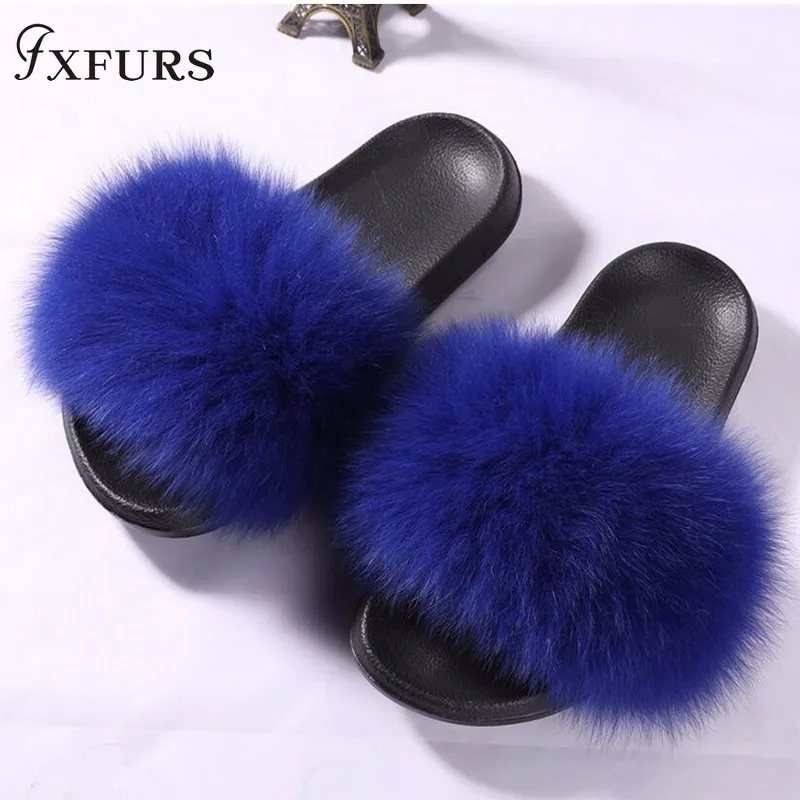 FXFURS/женские шлепанцы из 100% натурального Лисьего меха летние модные меховые