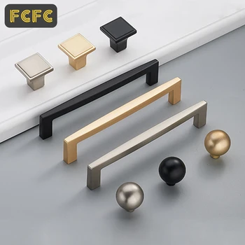 YUTOKO European Style Matte Gold Cabinet Handles Solid Brass Kitchen Cupboard Pulls Drawer Knobs Furniture Handle Hardware