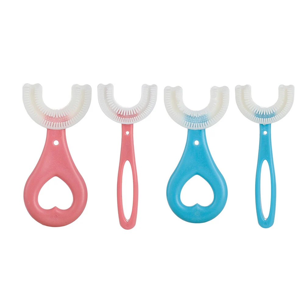 U Shaped Toothbrush 2-12 Ages Kids Toothbrush U-Shape Infant Toothbrush with Handle Silicone Oral Care Cleaning Brush for Baby