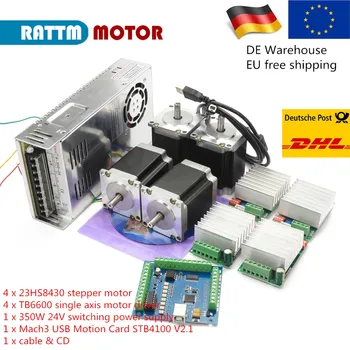 

4pcs Nema23 stepper motor controller Kit + 4pcs TB6600 motor driver + 1 pc USB Mach3 Card + 1 pc 350W 24V power supply
