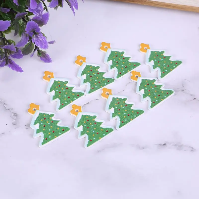 50pcs Christmas Ornaments Natural Wood Chips Hanging Pendant DIY Xmas Tree Home Decor New Year Gifts