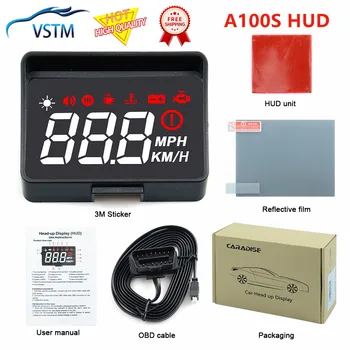 Nuovo A100S Car HUD Head Up Display OBD2 EUOBD Avvertimento di velocità eccessiva Allarme elettronico automatico di tensione Meglio di A100 HUD