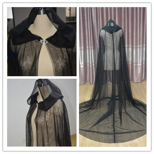 

Hooded cloak Bride tull ecape wrap Cosplay cloak wedding cape bridal jacket black tulle shawl Halloween cloak custom size