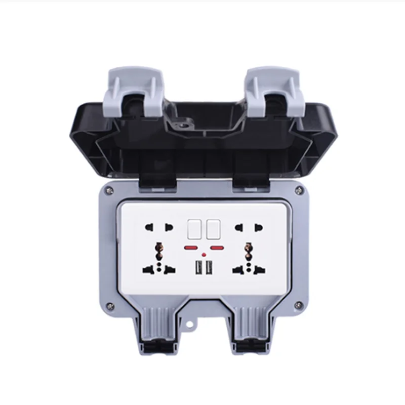 IP66 Weatherproof Waterproof Outdoor BOX Wall Socket 13A Double Universal Switched Outlet With USB Charging Port | Электроника