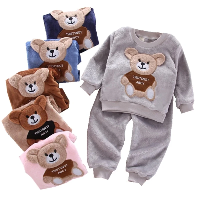 Kids Fashion Clothes Sets Baby Boy Girl Autumn Winter Flannel Kids Pajamas Toddler T Shirt Pant 2pcs/set Casual Kids Homewear