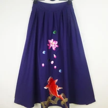 Makuluya, новинка, цветок лотоса, карп, чернильный рисунок, винтажный, подходит ко всему, древний хлопок, лен, лето, весна, осень, длинные юбки, BHL6