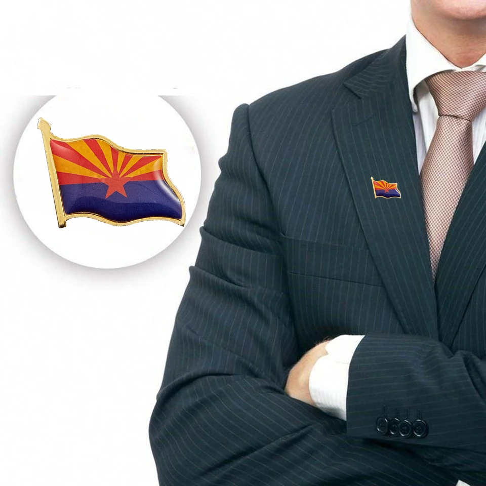 10PCS USA  Arizona State Gold Plated Flag Pin Brooch Badge Friendship Patriotism Pins