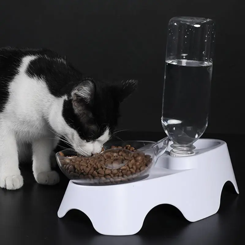 2 в 1 косая кошачья Ушная форма миска для воды для домашних животных Кормушка для домашних кошек двойные миски для шеи Защита от протечек миска для питьевой еды C42