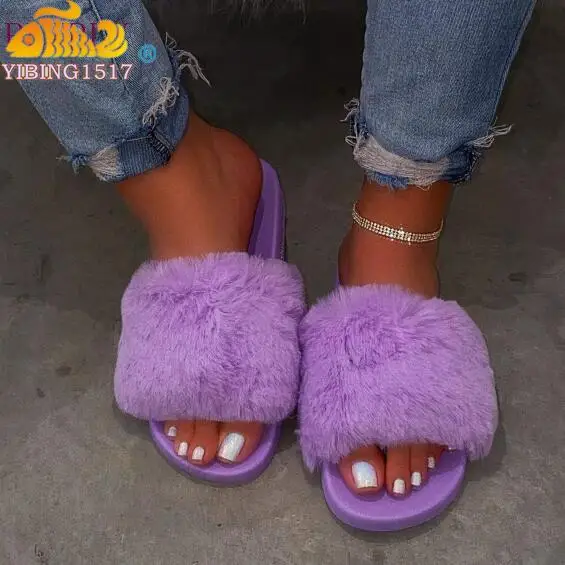 

Women Spring Indoor Home Furry Slippers Warm Casual Comfortable Slippers Outdoor Wild Non-slip Sandals Beach Gladiator Sandalias