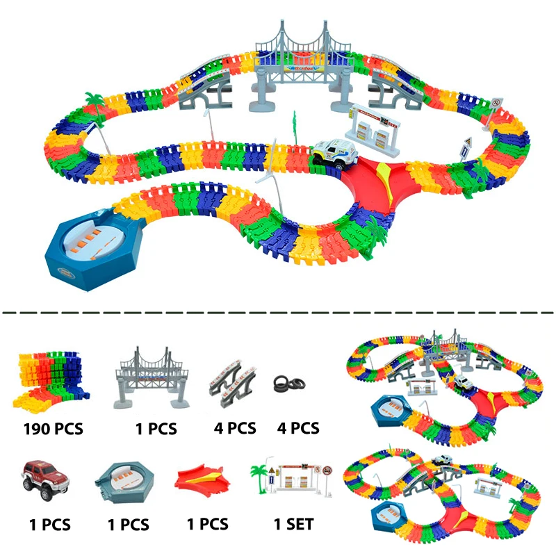 

DIY Glow in the Track Racing Track Set 190pcs Race Track with Car Assembly Flexible track Vehicles Toys for Children Gifts