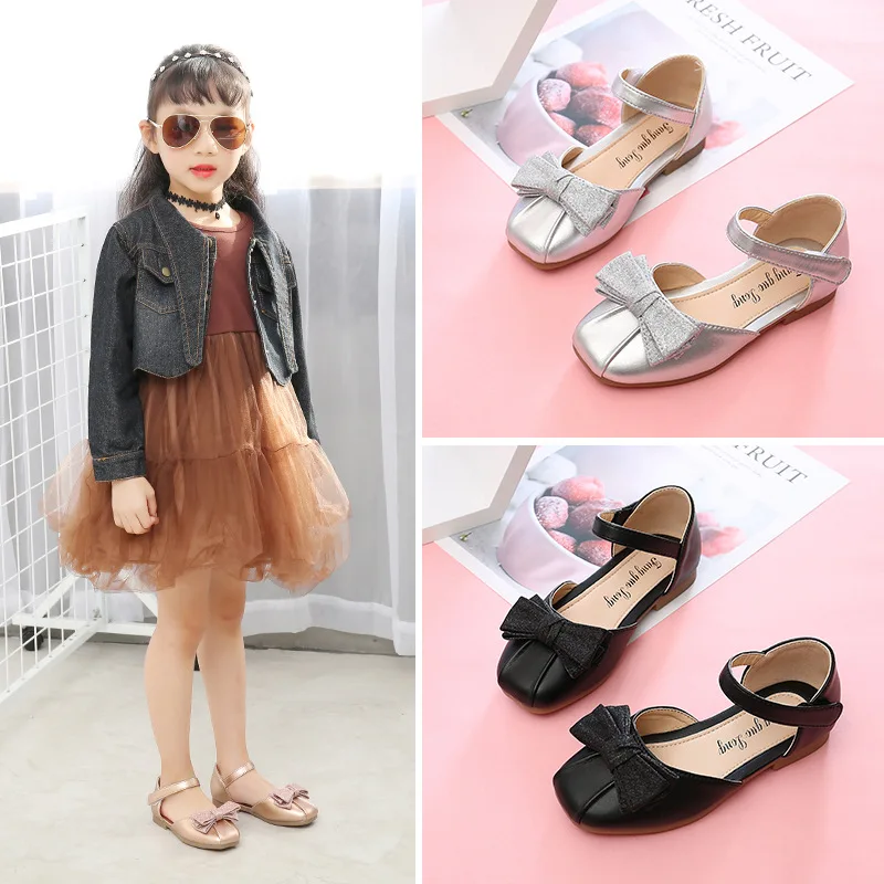 

Princess Shoes Girls' Leather Shoes Spring And Autumn Shoe Soft-Sole Small Leather Shoes Children Western Style Bow CUHK Boy Gir
