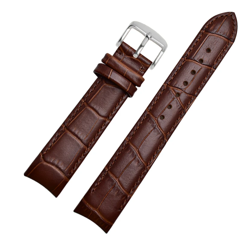 Genuine Leather Bracelet Curved End Watch Strap - Premium Adjustable Band