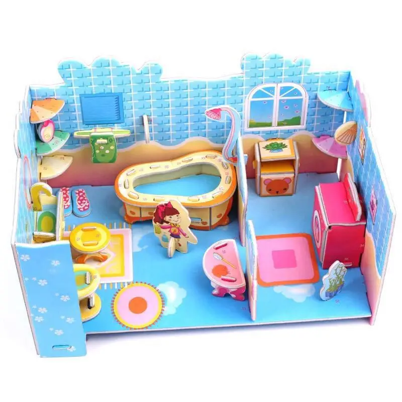 Кухня Спальня Гостиная Ванная комната головоломки 3D головоломка самодельная Бумажная модель развивающие Интересные детские игрушки для детей Brinquedos - Цвет: 3D Construction