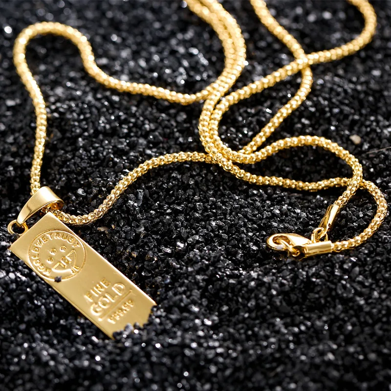 Megin D 18K Yellow Gold Plated Hip Hop Gold Bar Bullion Pendant Collar Chains Necklace for Women Men Friends Couple Gift Jewelry