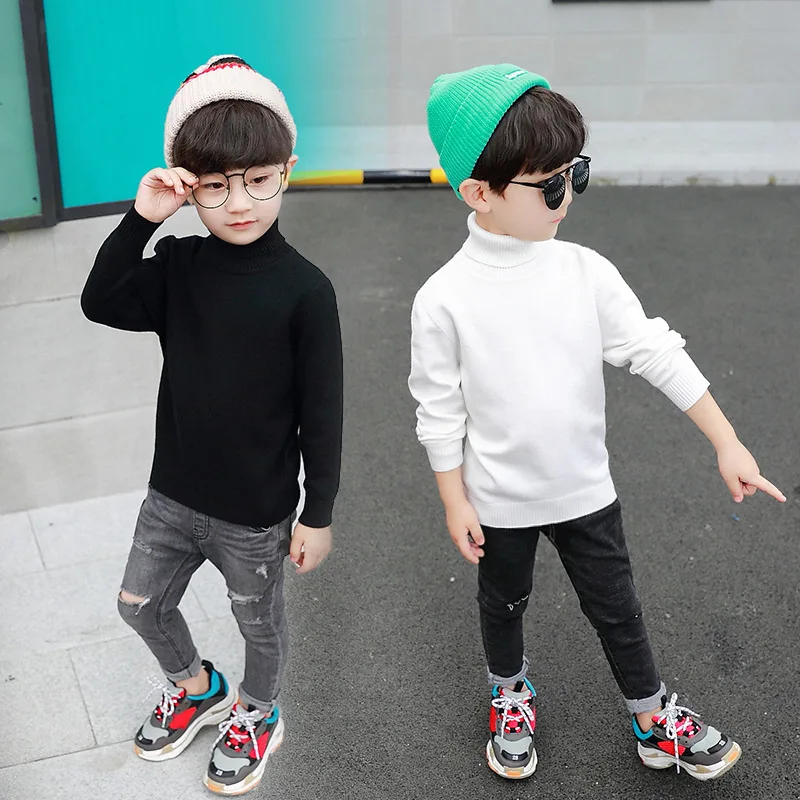 

Children High Collar Sweater 2019 Autumn & Winter New Style BOY'S Yarn Round-neck Shirt Children Baby Winter Korean-style Fashio