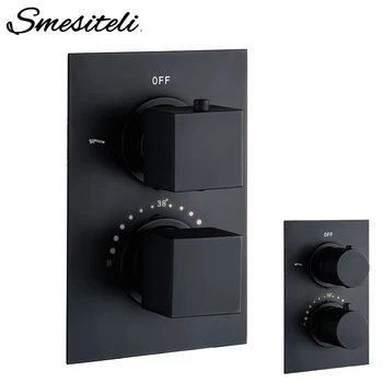 

Smesiteli Bathroom Black Round Square Solid Brass Concealed Thermostatic Shower Valve Mixer Water Tap Bathroom Water Faucets