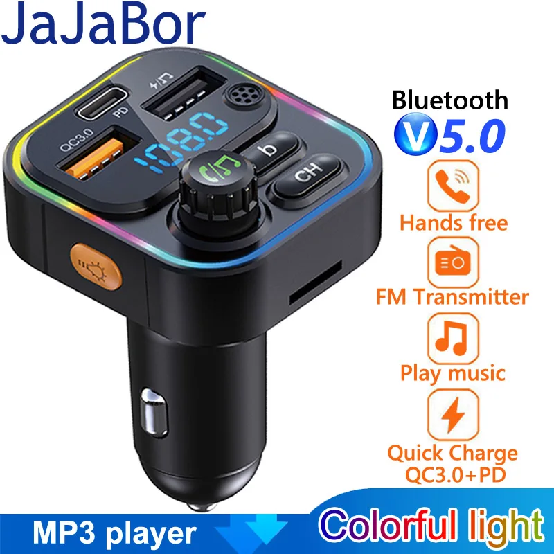 JaJaBor FM передатчик TF карта U диск воспроизведение QC3.0 Быстрая зарядка USB