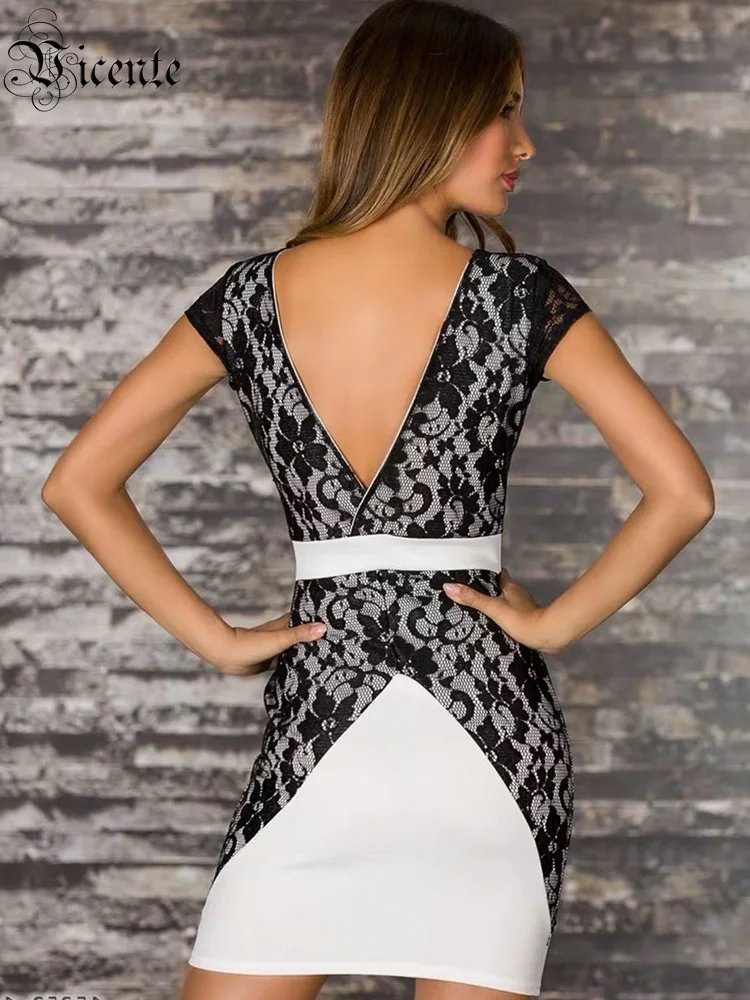 VC,,, Бандажное платье, женское, кружевное, облегающее, Vestidos, сексуальное, с открытой спиной, с круглым вырезом, вечерние платья знаменитостей