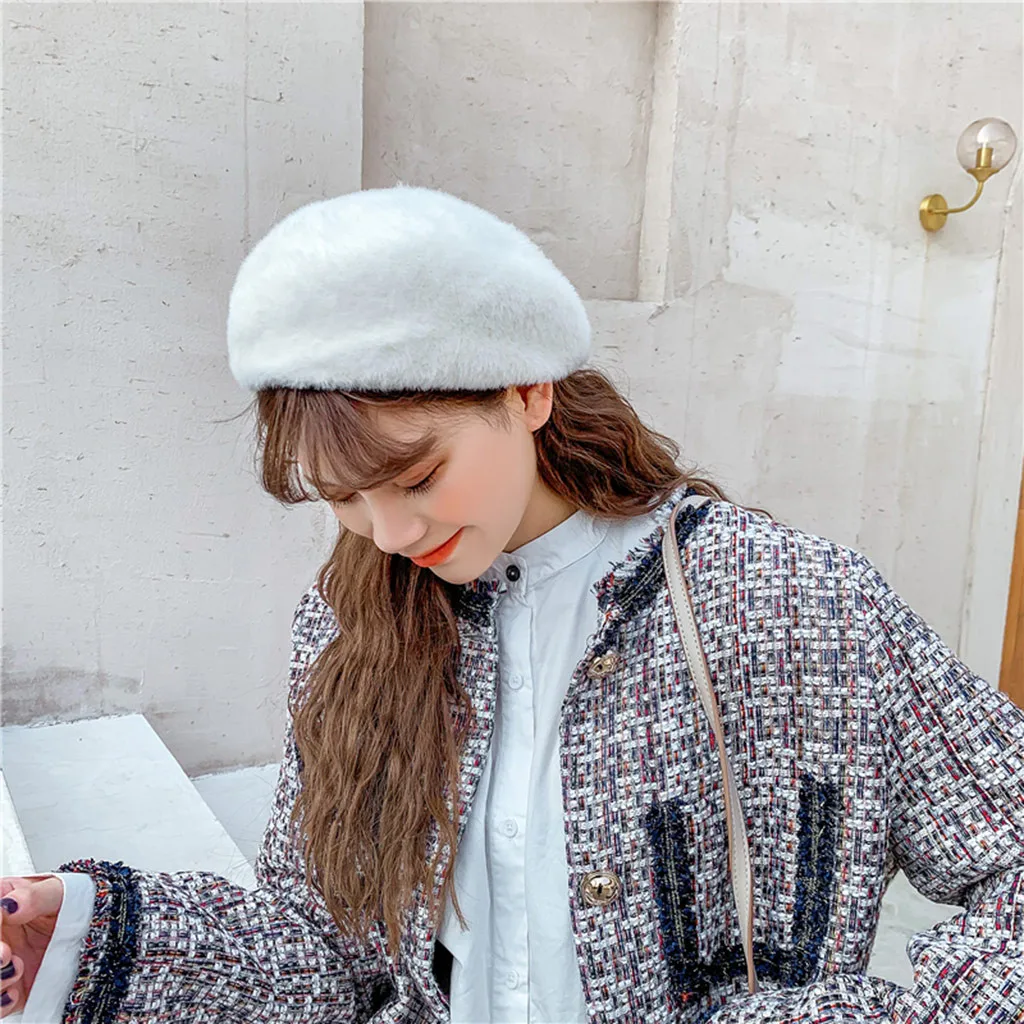 Однотонные пушистые мини-береты цвета хаки с помпонами-кепки для-wo мужчин, унисекс, зимняя однотонная теплая шапка в стиле ретро для мужчин и теплый берет с ушками