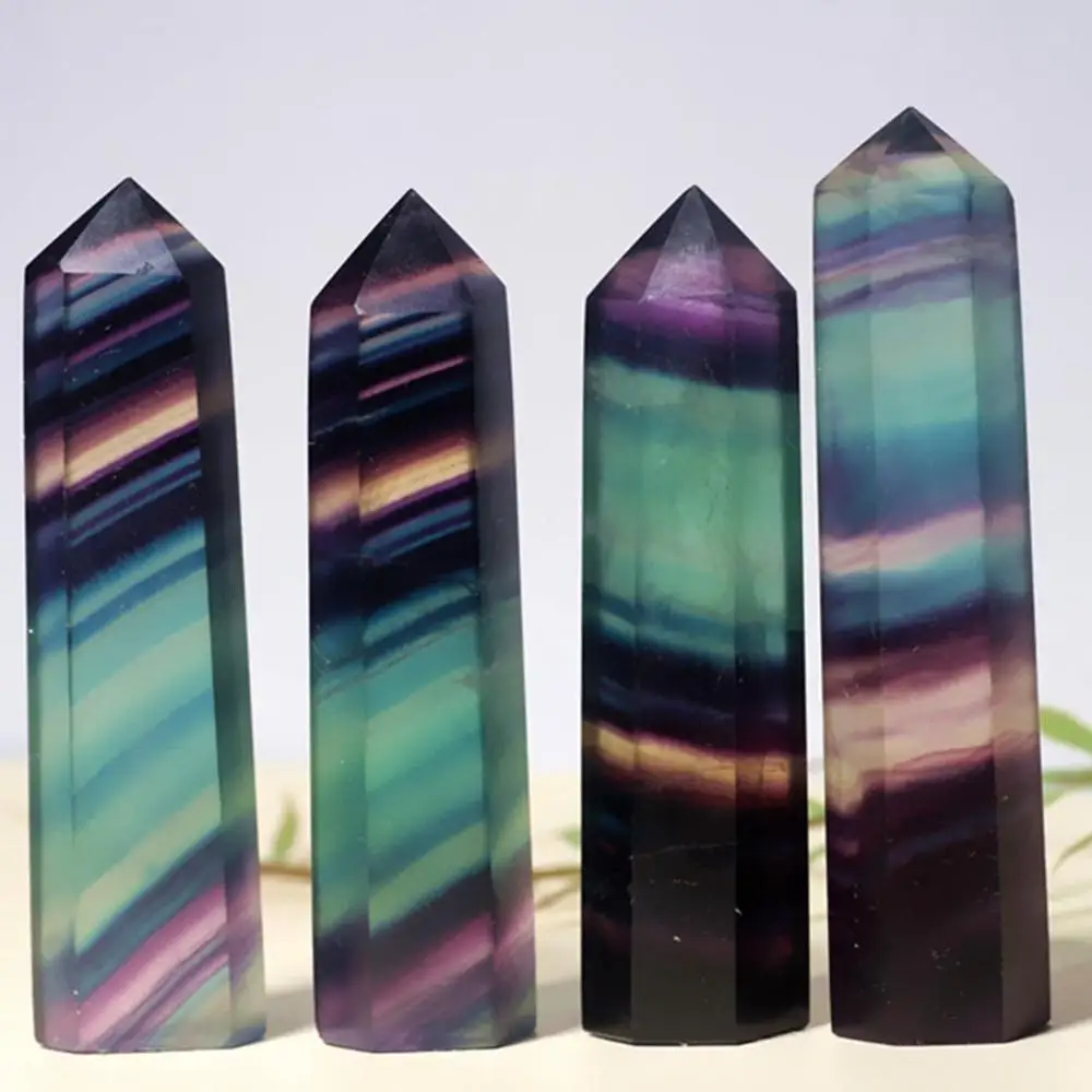 Natural Fluorite Crystal Rainbow Quartz Wand Point Healing Stone Hexagonal 5-6CM 