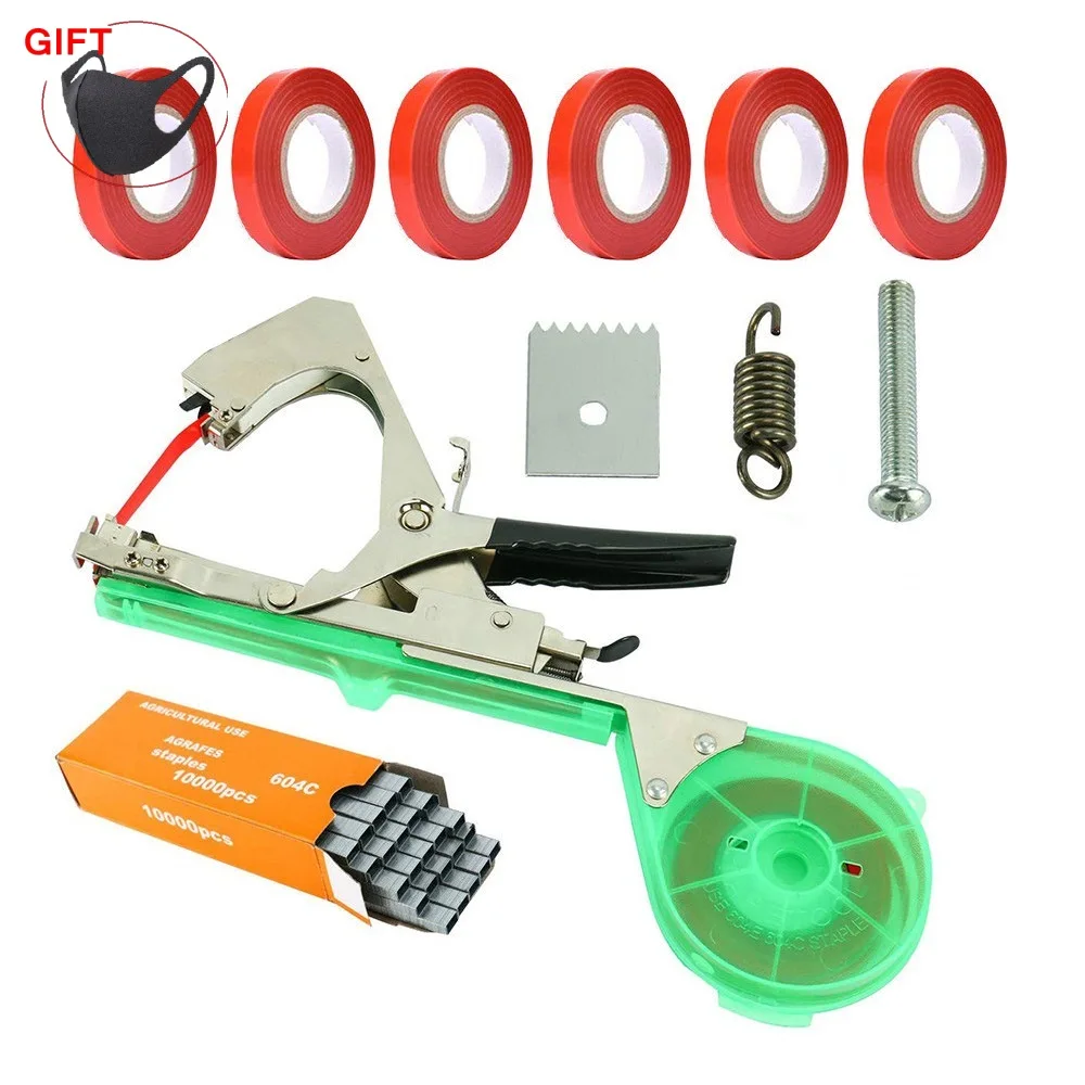 

Gardening Tapener Gun Tapetool with 10 Rolls of Tape for Vegetable Grape Tomato Flower 1 Box of Staple Plant Tying Machine