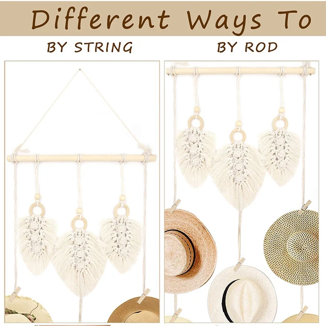 Pamutkötél Kalap Falfüggő Boho Állvány 10 Klipek A Kijelző Kupak Tartójának Kézzel Készített Szövött Női Tároló Fogas - Image 5