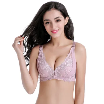 

New Style Wireless Cup Front Buckle Non-Steel Ring Bra Embroidered Open Front Thin Sponge Wide Back Chest Cover 75-100abcd