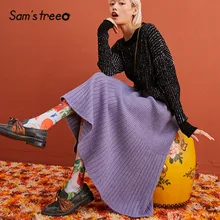 SAM'S TREE Multicolor Solid Minimalist Style Knitted Long Skirt Women 2019 Winter Pure High Waist Casual Office Ladies Skirts