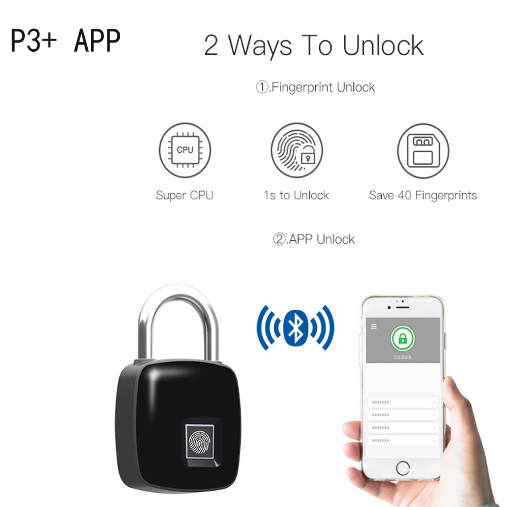 P3+ Bluetooth смарт замок без ключа отпечатков пальцев замок биометрический безопасности водонепроницаемый сенсорный usb зарядка для двери чехол