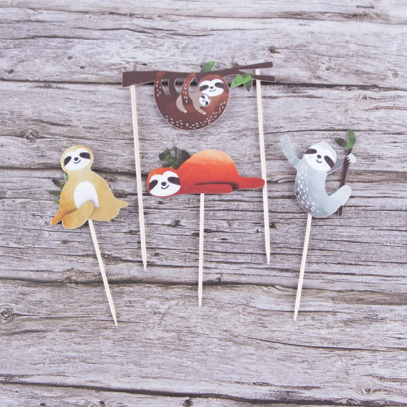 

4pcs/set Lazy Sloth Happy Birthday Cake Topper Forest Animals Safari Jungle Theme Cake Decoration Kids Favors Party Supplies