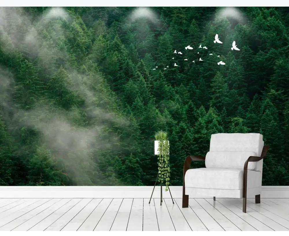 Custom photo mural wallpaper 3d fog pine jungle bird bedroom living room sofa mural background wall