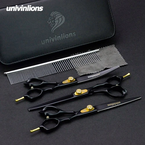 7" Pet Dog Gromming Scissors Kit Pet Cutting Scissors for Dog Animails Cat Straight& Thinning& Curved Scissors Stainless Steel - Цвет: Pet Scissors Kit