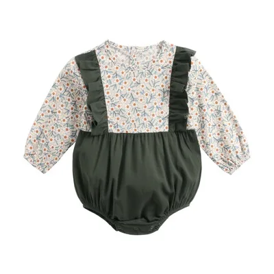 Newborn Baby Girl Fake two pieces Jumpsuit  Baby Girls Clothing spring and autumn long-sleeved cotton new floral baby clothes