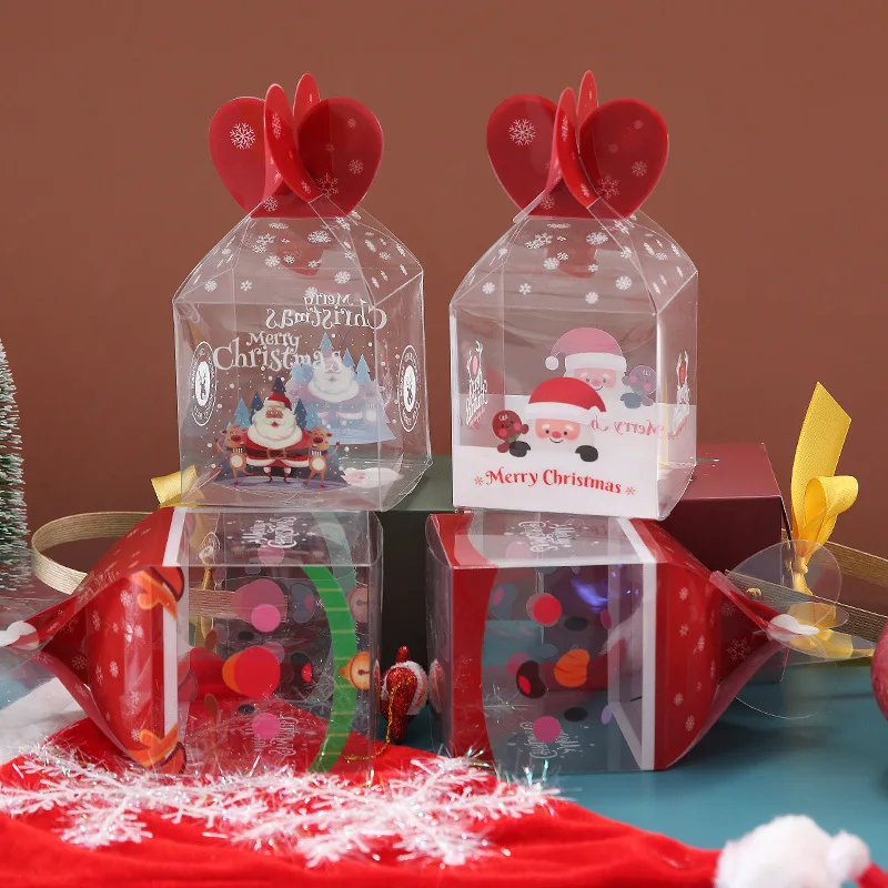 

Merry Christmas Apple Box Navidad PVC Transparent Gift Snacks Box Christmas Cake Cookies Packaing Boxes for /Kids