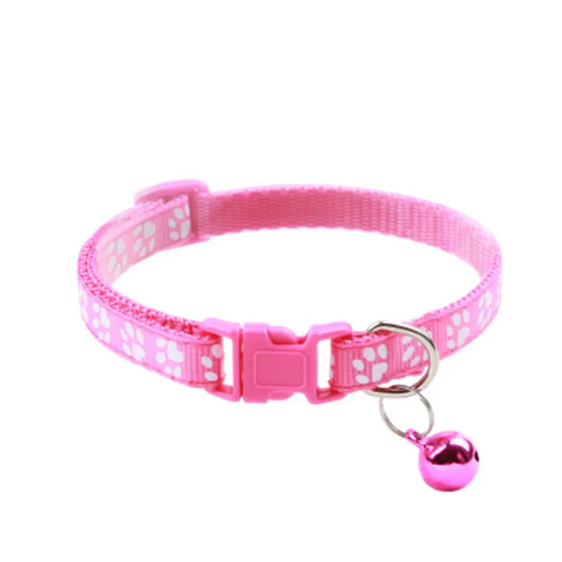Pet Cat Collar Adjustable Nylon Ribbon Collar Cute Paw Print Cat Bell Collar cats Dog Neck Strap cat Supplies Collar